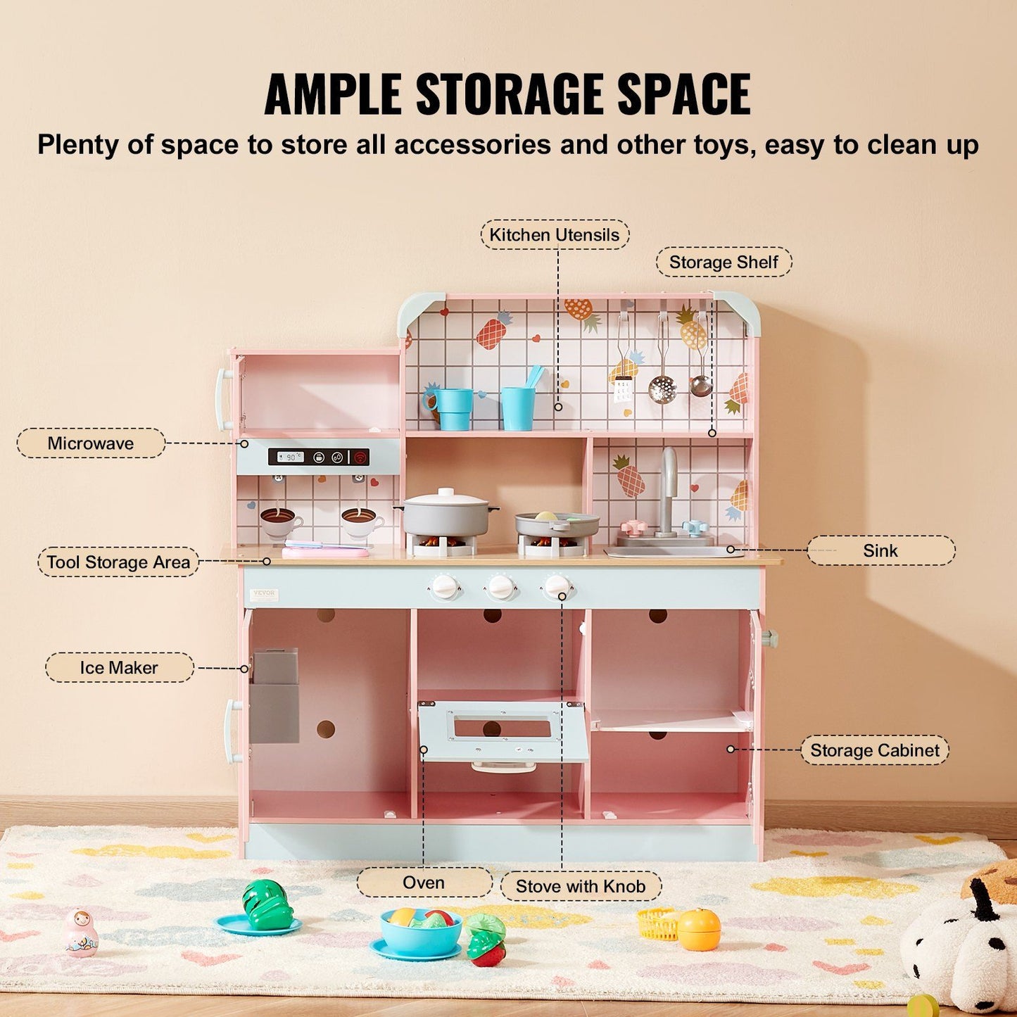 LittleChef™ Kids Kitchen Playset by Little Play World featuring pretend stove, oven, sink, and colorful kitchen accessories for kids.
