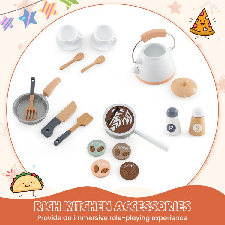 Pink MiniChef™ wooden kids play kitchen by Little Play World with stove, sink, and pretend kitchen accessories for imaginative play.