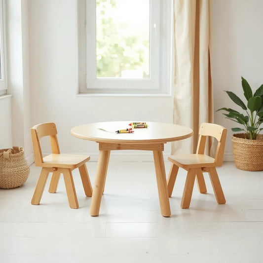Child-sized table set with smooth rounded edges in a bright, clean playroom