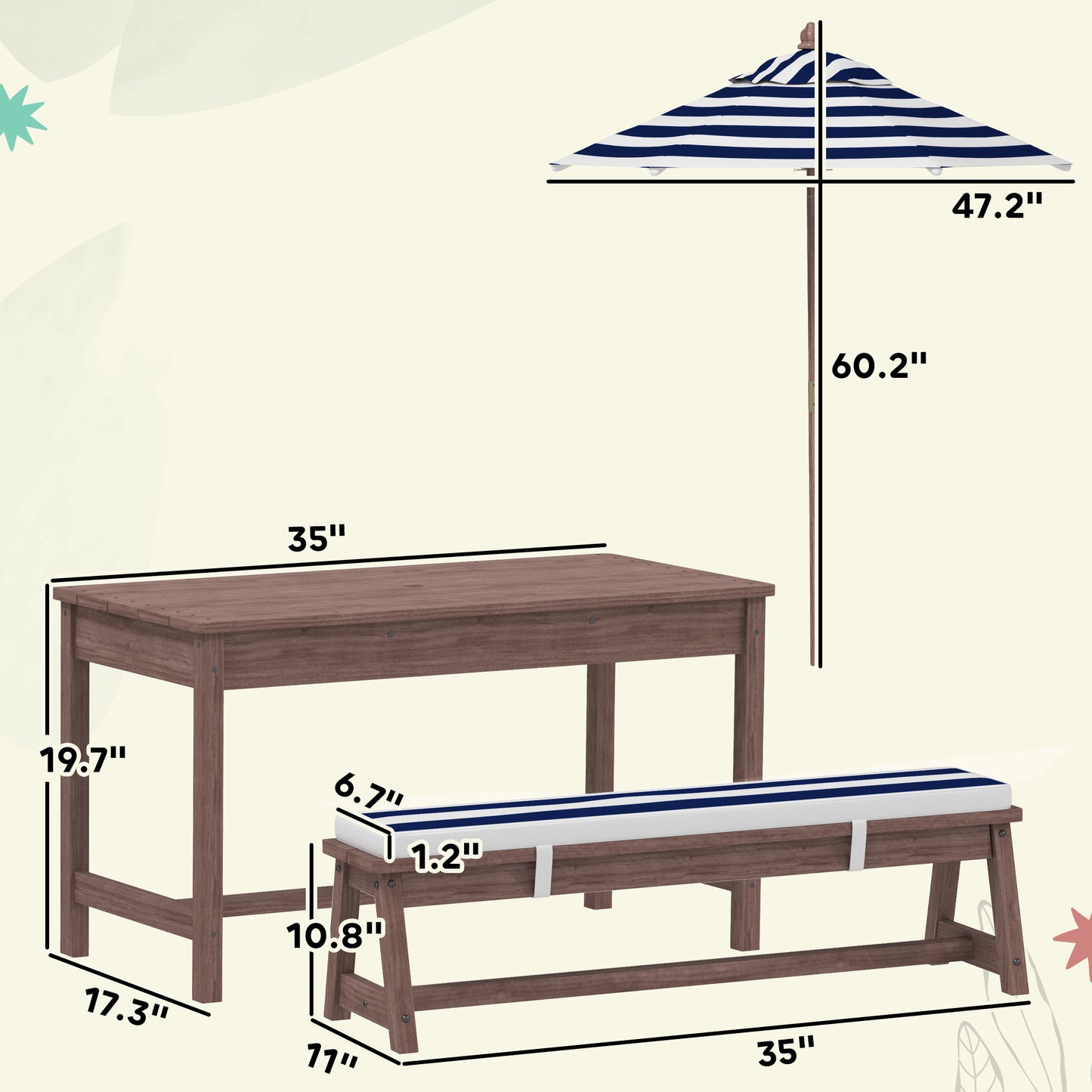 Little Play World SunHaven™ Kids outdoor picnic table set with two benches, perfect for play and outdoor activities.