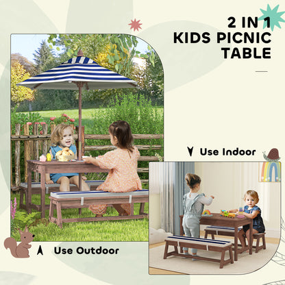 Little Play World SunHaven™ kids outdoor picnic table set with two small chairs and table, perfect for outdoor play and snacks.