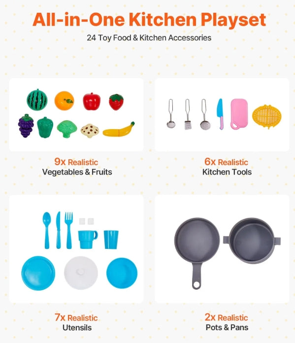 LittleChef™ Kids Play Kitchen by Little Play World with pretend stove, sink, and accessories for kids' imaginative cooking play.