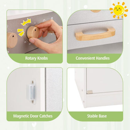 Little Play World kids play kitchen set with icemaker, stovetop, and faucet, featuring realistic sounds and a wooden design.