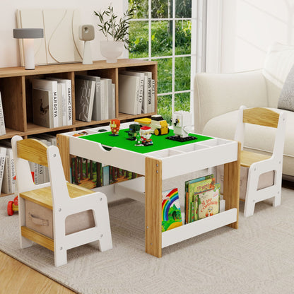 Little Play World kids activity table and chair set with building block compatible surface, ideal for arts and crafts playroom.