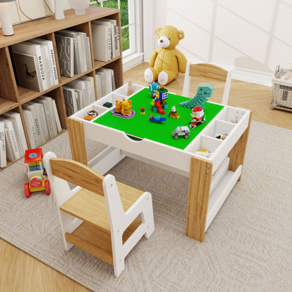 Little Play World kids activity table and chair set with building block compatible surface, perfect for arts and crafts in playroom.