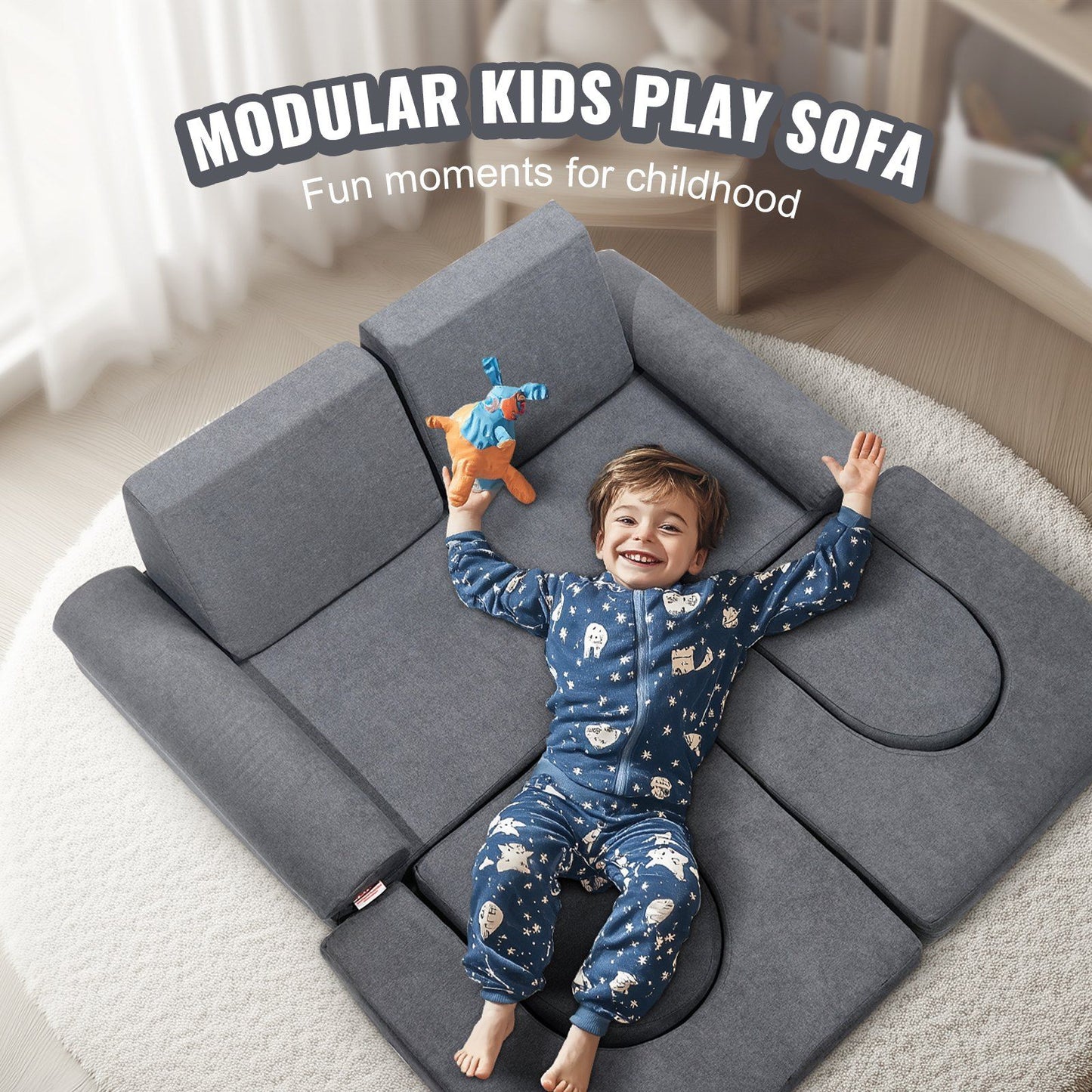 Little Play World CozyCraft™ Kids Play Couch, toddler sofa and bed, modular play couch for children, soft and colorful seating.