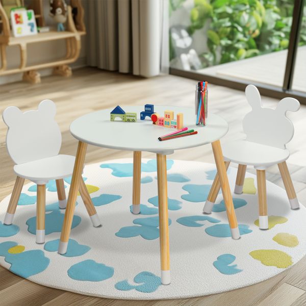 Doba kids table and chair set from Forest Collections, featuring a colorful art play table and two small chairs for children.