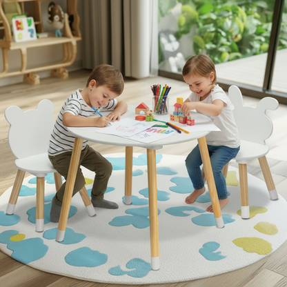 Doba kids table and chair set from Forest Collection, featuring a colorful art play table and matching chairs for children.