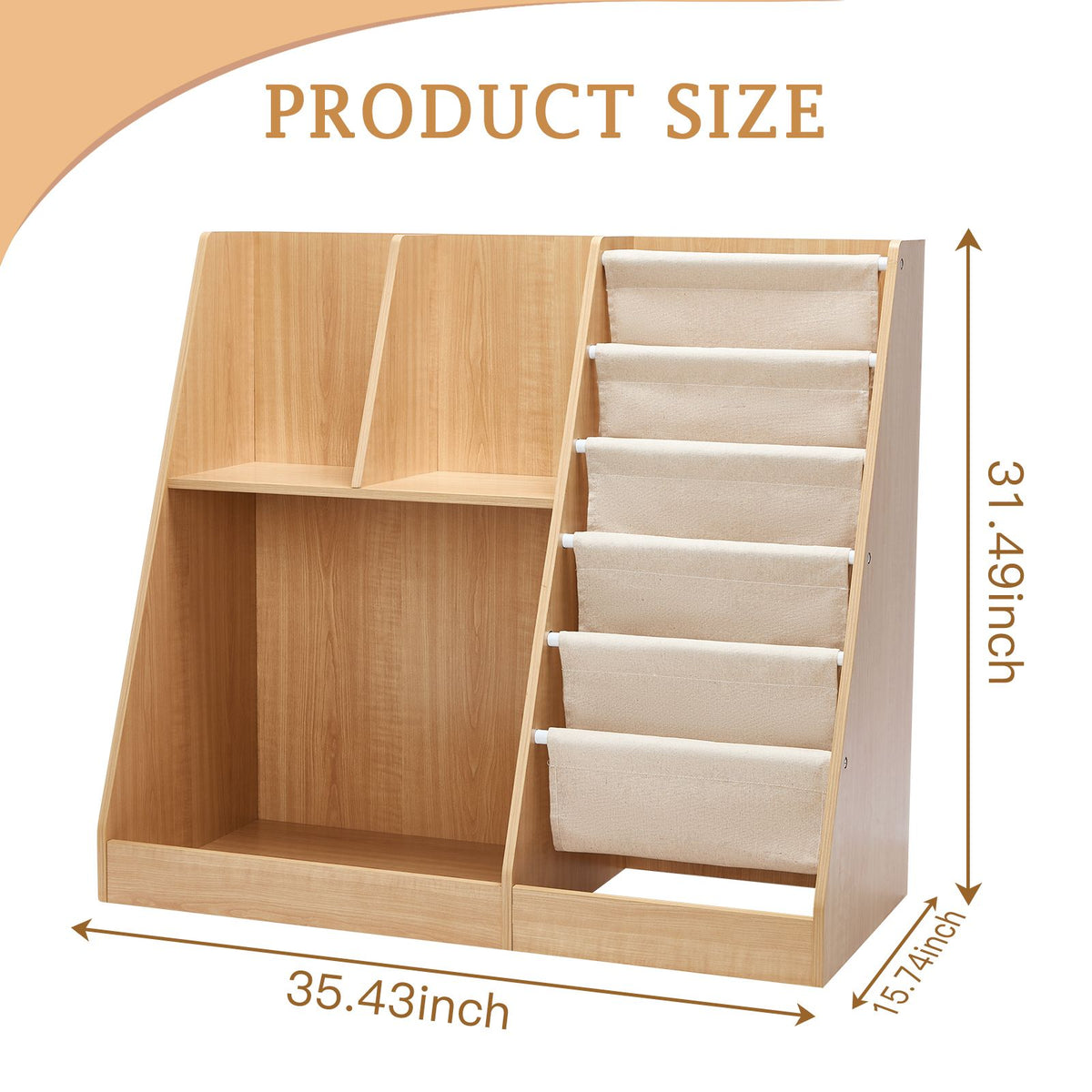 Little Play World WonderNook kids bookshelf and toy organizer with open shelves and storage compartments