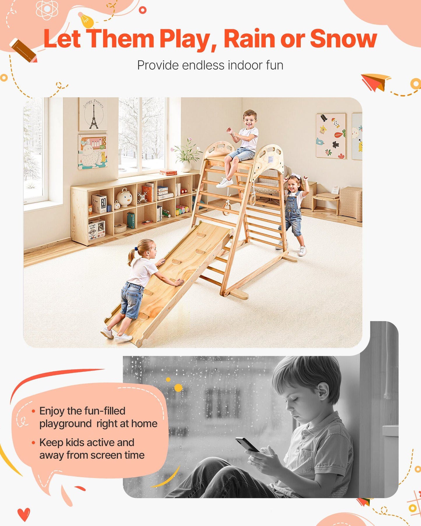 Little Play World PeakPath™ indoor kids play gym with colorful climbing frames and slides for active indoor fun.