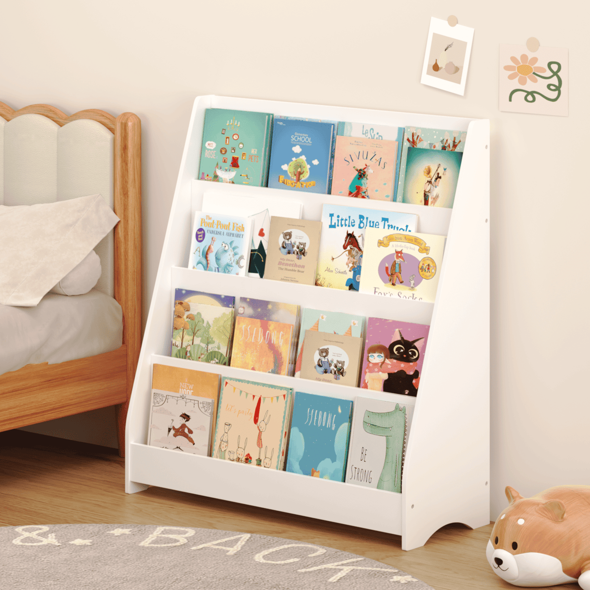 Storyhaven 4-Tier Kids Bookshelf by Little Play World, freestanding wooden book organizer with four shelves