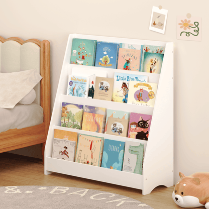 Storyhaven 4-Tier Kids Bookshelf by Little Play World, freestanding wooden book organizer with four shelves
