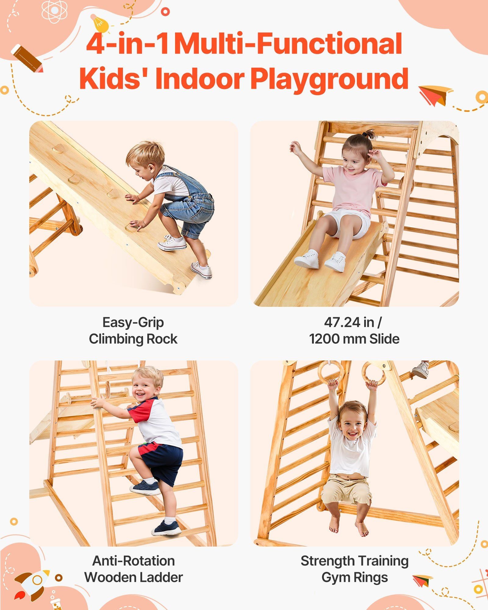 Little Play World PeakPath™ indoor kids play gym with colorful climbing frames and slides for active indoor adventure.