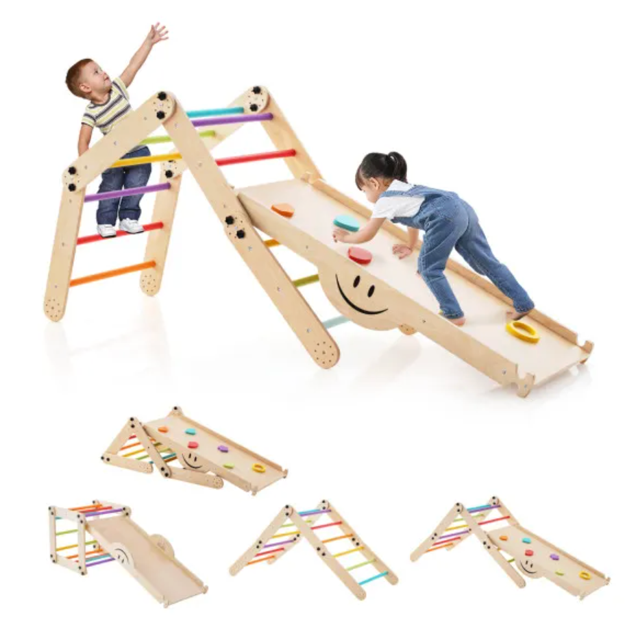 5in1 Montessori Climbing Set: Climbing Ladder + Climbing Ramp + Slide Board + Seesaw + Stepstool - Little Play World Store