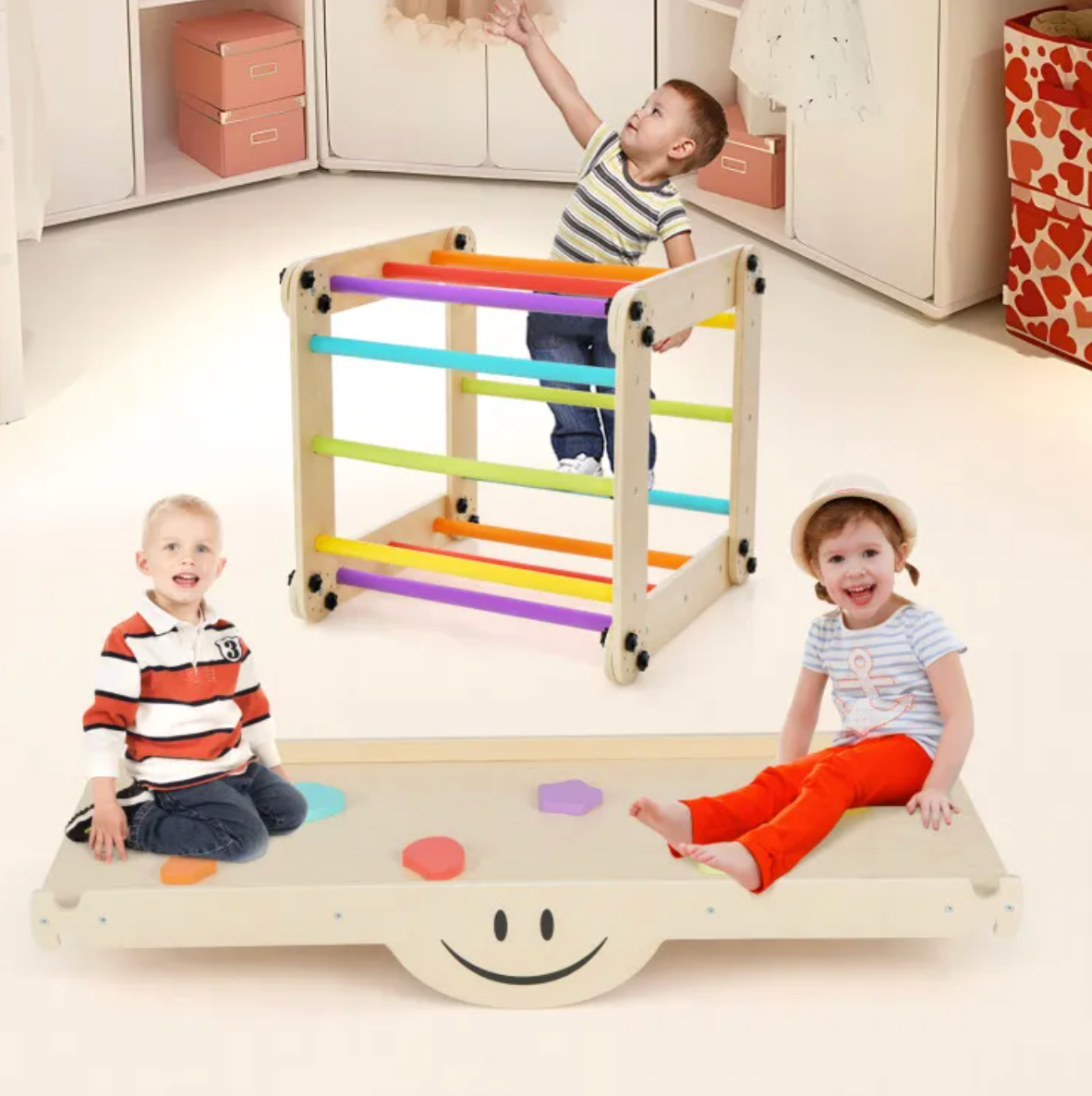 5in1 Montessori Climbing Set: Climbing Ladder + Climbing Ramp + Slide Board + Seesaw + Stepstool - Little Play World Store