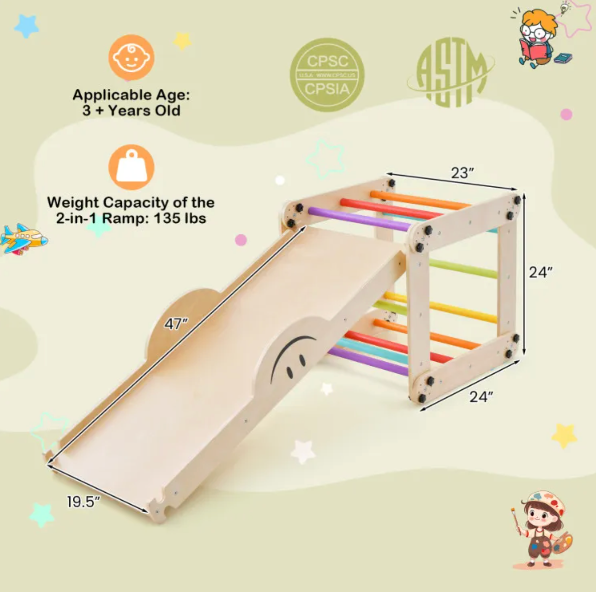 5in1 Montessori Climbing Set: Climbing Ladder + Climbing Ramp + Slide Board + Seesaw + Stepstool - Little Play World Store