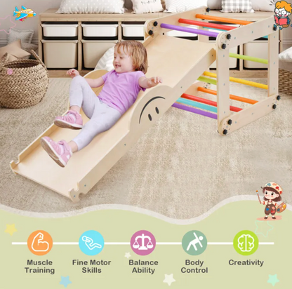 5in1 Montessori Climbing Set: Climbing Ladder + Climbing Ramp + Slide Board + Seesaw + Stepstool - Little Play World Store