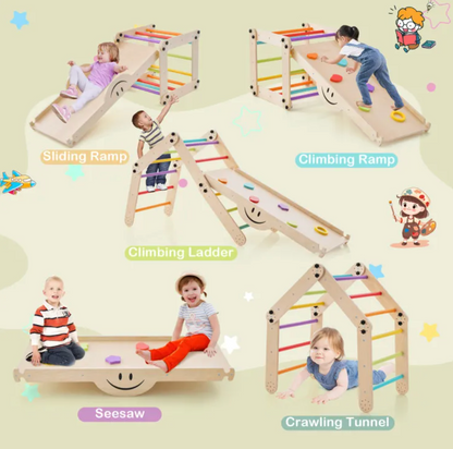 5in1 Montessori Climbing Set: Climbing Ladder + Climbing Ramp + Slide Board + Seesaw + Stepstool - Little Play World Store