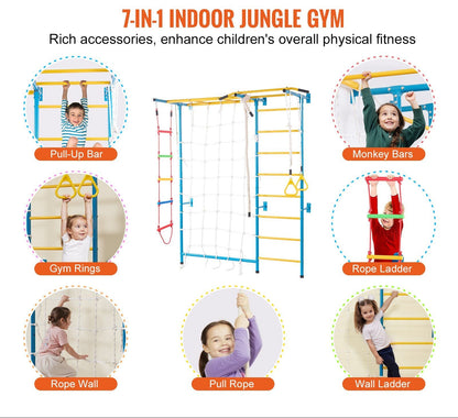 Little Play World 7-in-1 Swedish Ladder Wall Gym for kids, indoor wooden climbing activity set with multiple play features.