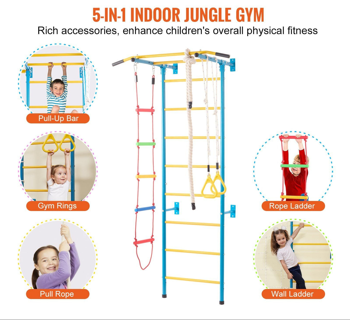 Little Play World NordicClimb Swedish Wall Gym for kids, indoor climbing and play gym with colorful climbing holds and safety mat.