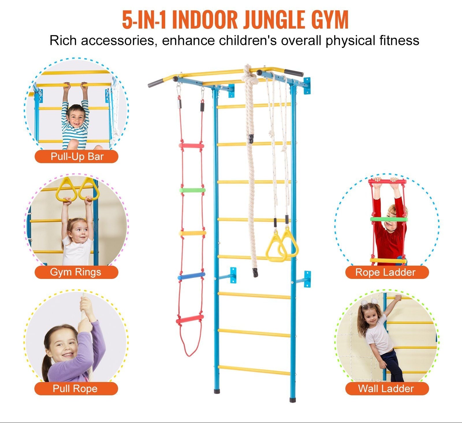 Little Play World NordicClimb Swedish Wall Gym for kids, indoor climbing and play gym with colorful climbing holds and safety mat.