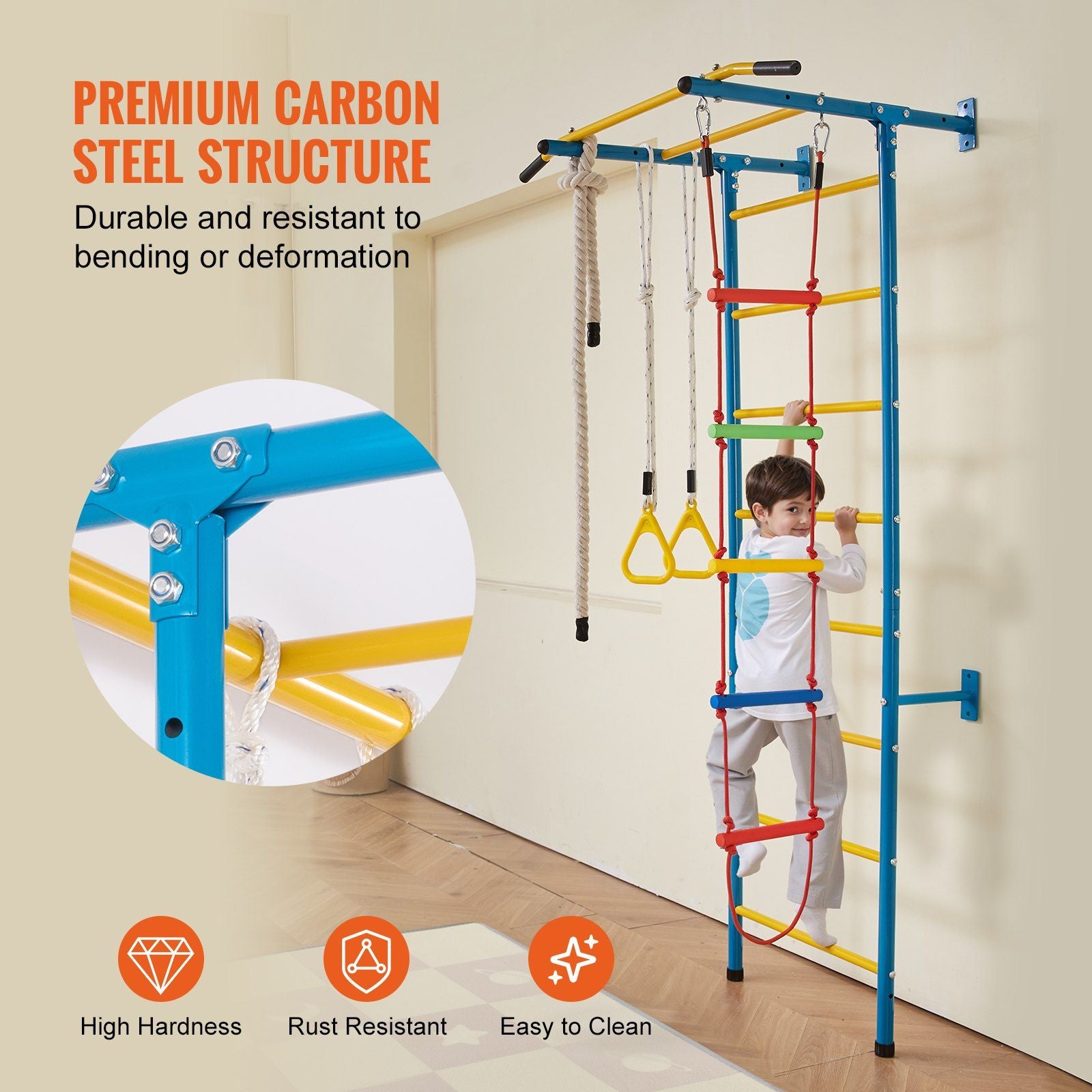 Little Play World NordicClimb Swedish Wall Gym for kids, indoor indoor play gym with colorful climbing panels and safety padding.