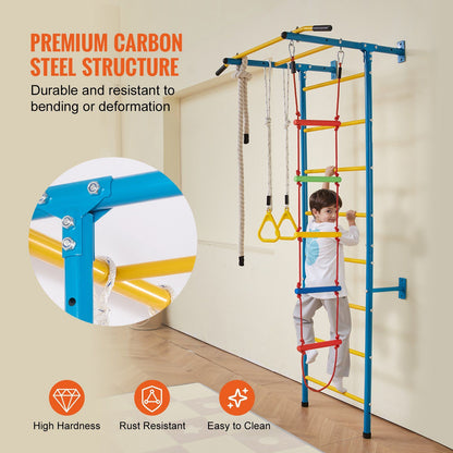 Little Play World NordicClimb Swedish Wall Gym for kids, indoor indoor play gym with colorful climbing panels and safety padding.