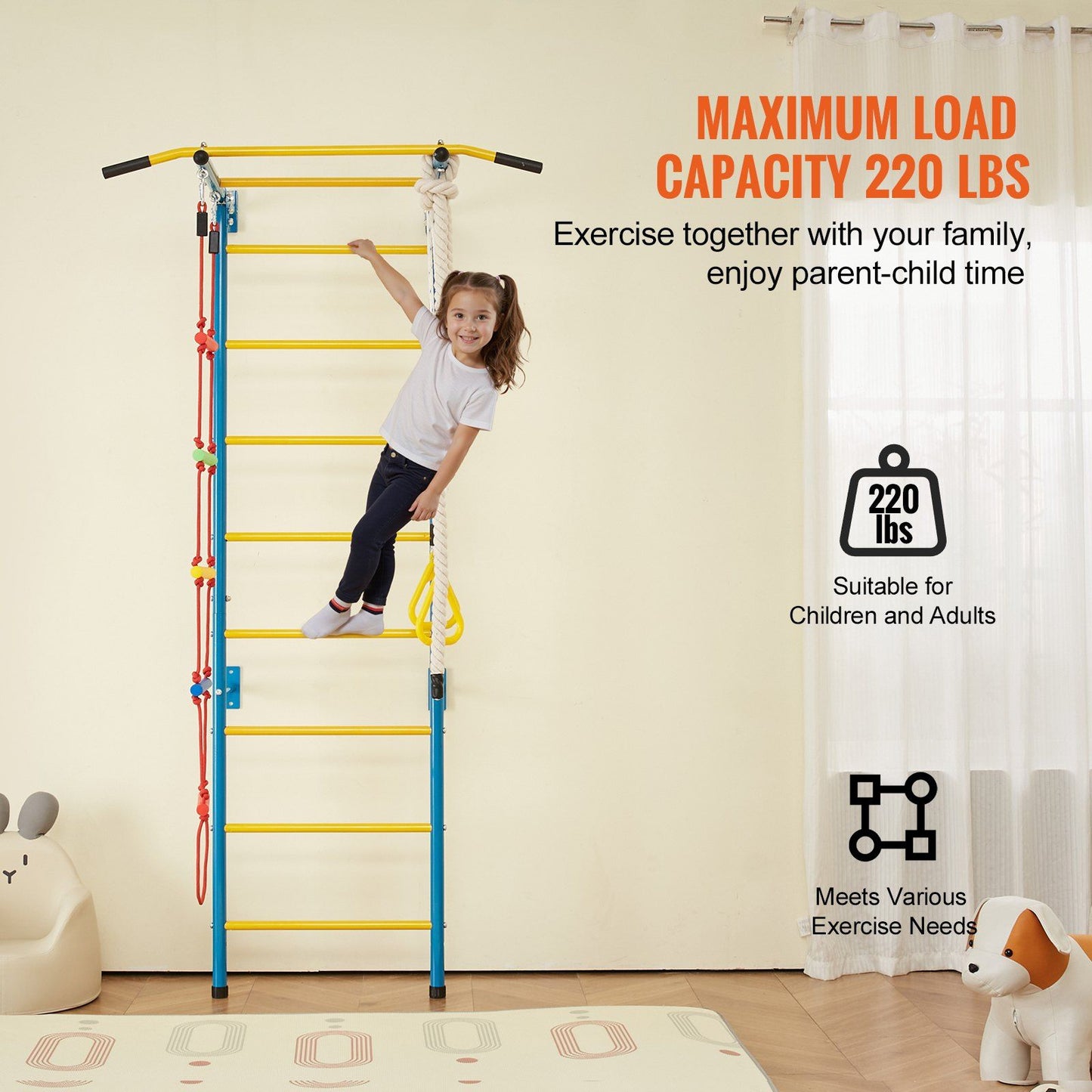 Little Play World NordicClimb Swedish Wall Gym for kids, indoor play gym with colorful climbing panels and safety features.
