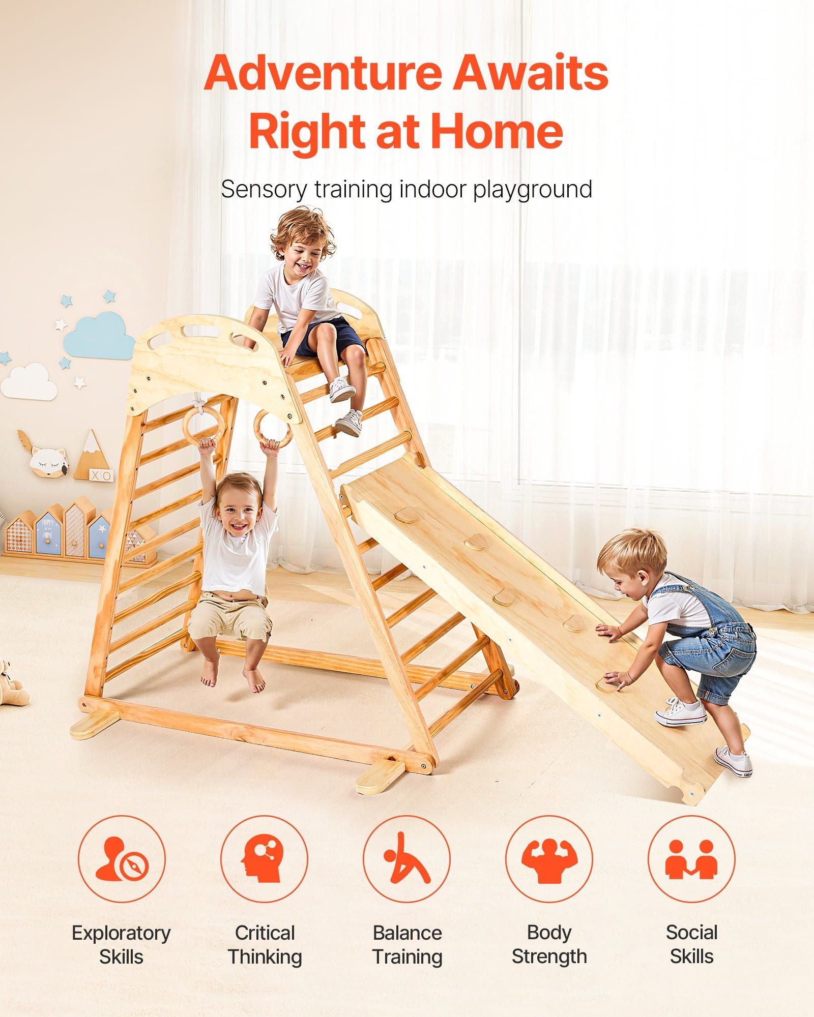 Little Play World PeakPath Indoor Adventure Gym for Kids with colorful climbing structures and play mats for active indoor fun.