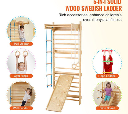 Little Play World ExplorerClimb™ indoor wooden wall gym for kids, featuring a Swedish ladder and climbing activity set.