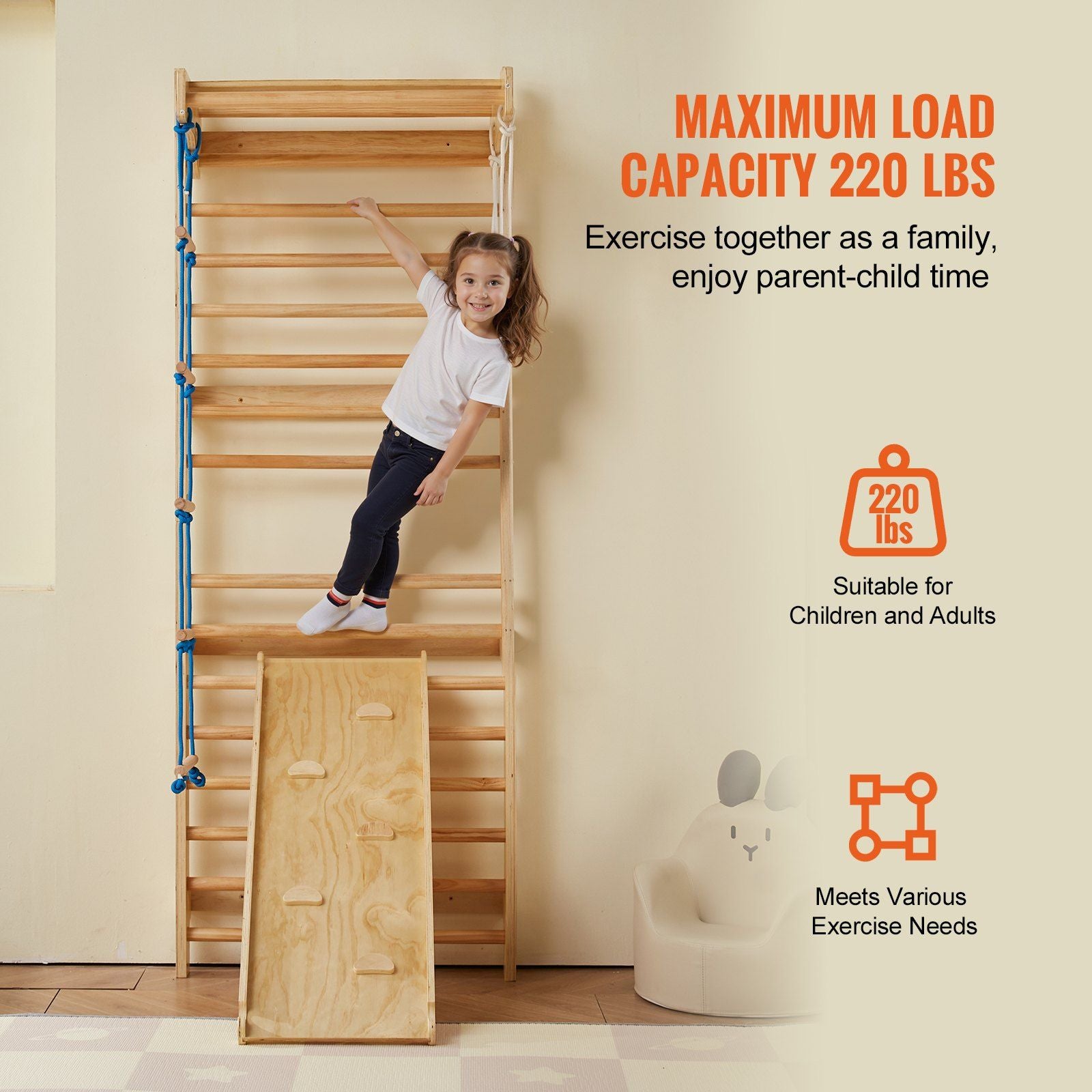 Little Play World ExplorerClimb™ indoor wooden wall gym for kids, featuring a Swedish ladder and climbing activity set.