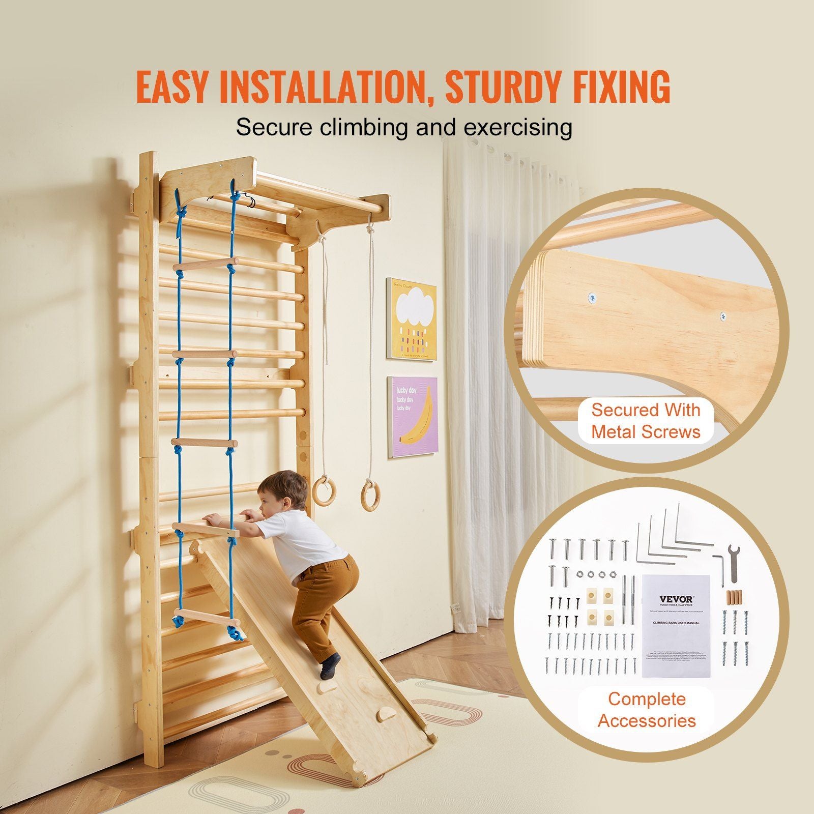 Indoor kids play gym by Little Play World featuring a wooden Swedish ladder and climbing activity set for active children.