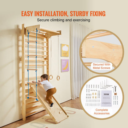 Indoor kids play gym by Little Play World featuring a wooden Swedish ladder and climbing activity set for active children.