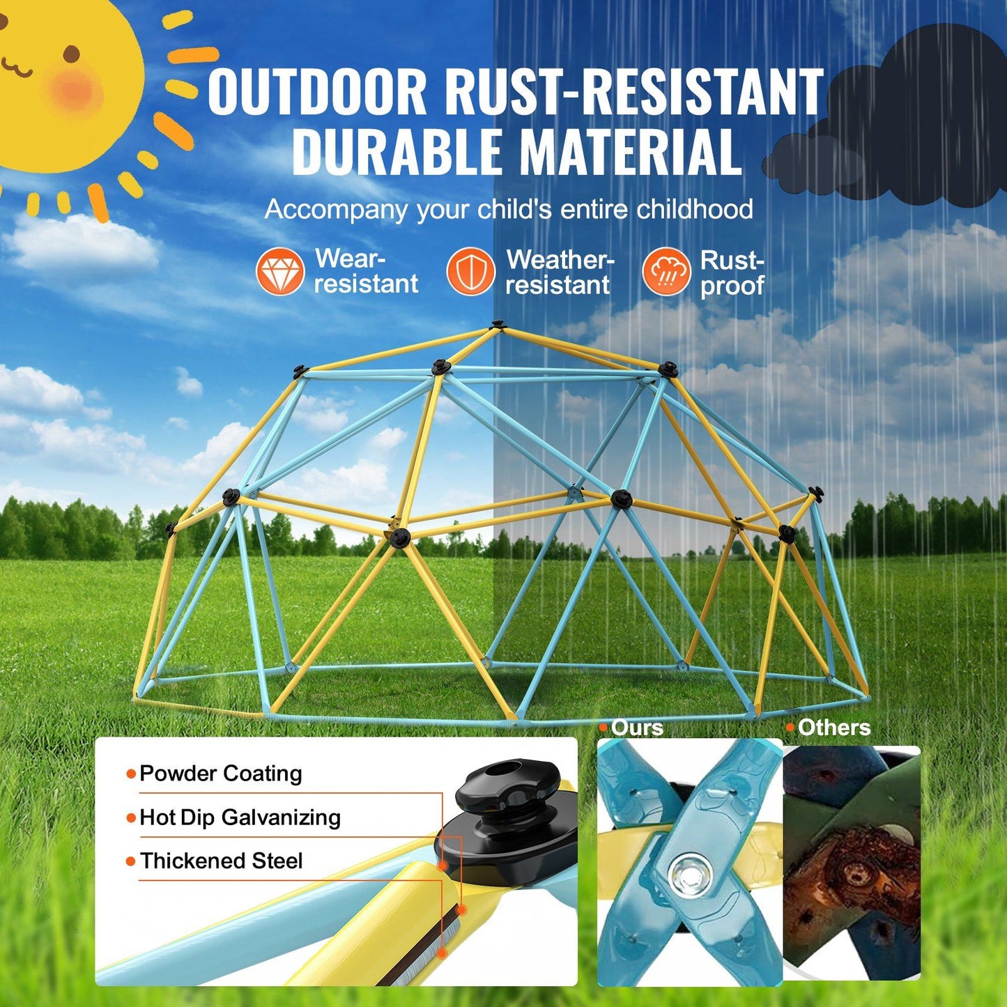 SkyReach™ Kids outdoor climbing dome by Little Play World, colorful plastic playset for children's outdoor climbing and play.