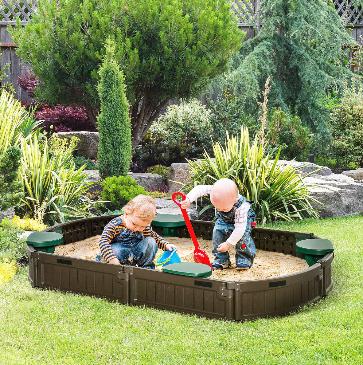 Kids Sandbox with Cover, 4 Corner Seats & Bottom Liner for Backyard and Outdoor Play - Little Play World Store