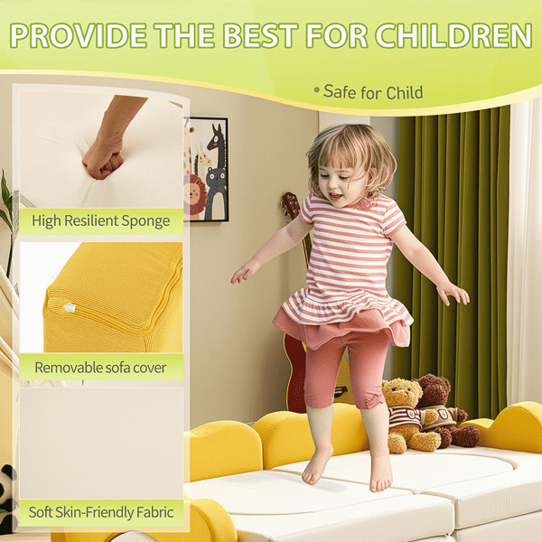 SunnyNest™ 12-piece modular kids play couch by Little Play World with colorful soft cushions and versatile seating arrangements.