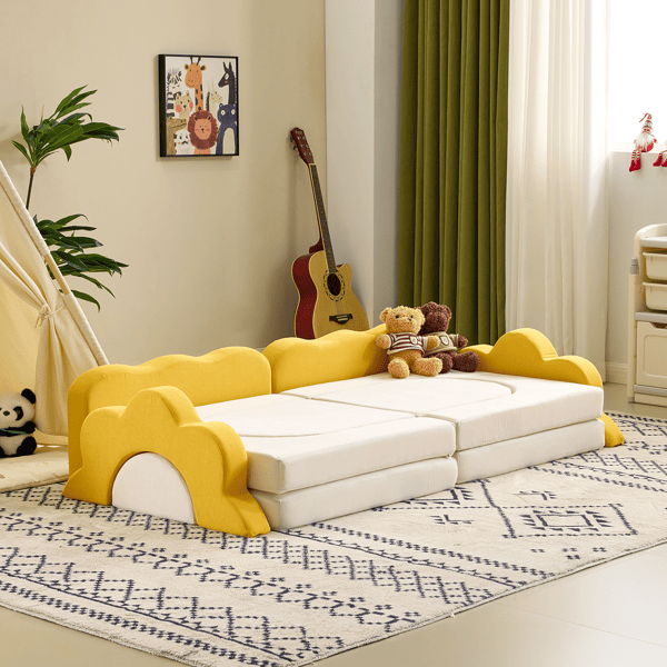 SunnyNest™ 12-piece modular kids play couch by Little Play World, colorful foam blocks arranged as a comfy play seating area.