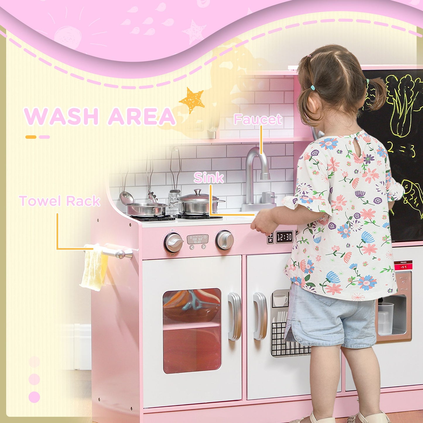 Little Play World DreamKitchen Deluxe kids play kitchen with stove, sink, and accessories for imaginative play.