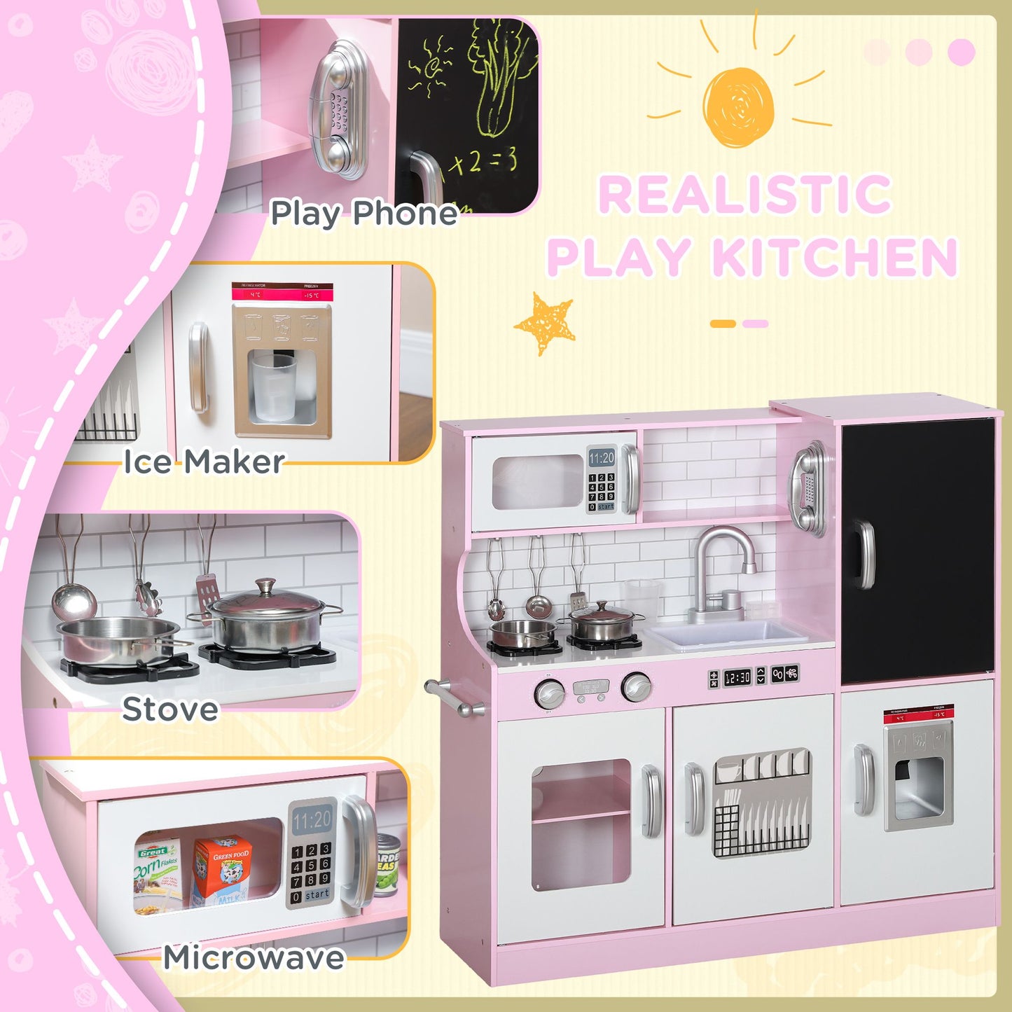 Little Play World DreamKitchen Deluxe kids play kitchen with stove, sink, and storage compartments for imaginative play.