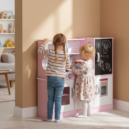 Little Play World DreamKitchen Deluxe kids play kitchen with stove, sink, and cabinets for imaginative play.