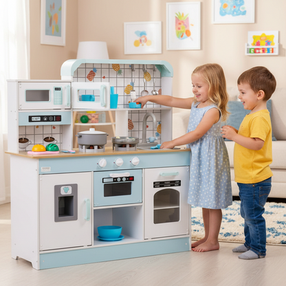 LittleChef™ Kids Kitchen Playset by Little Play World with colorful pretend stove, sink, and utensils for imaginative cooking play.