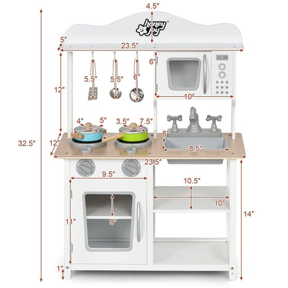 Little Play World Mini Chef kids play kitchen with wooden kitchenette and accessories for pretend cooking, ideal for imaginative play.