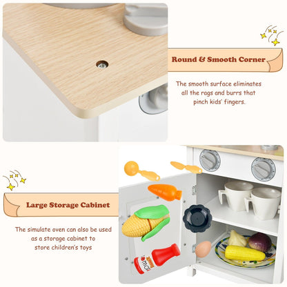 Mini Chef Home Kitchen toy set by Little Play World featuring a wooden kids play kitchen with accessories for pretend cooking.