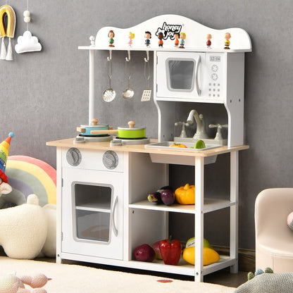 Little Play World mini chef home kitchen set with wooden kitchenette and pretend cooking accessories for kids' imaginative play
