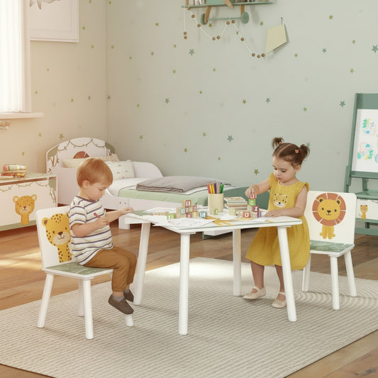 Little Play World ForestHaven wooden toddler table and chair set, durable kid-sized play, art, and learning station with natural wood finish.