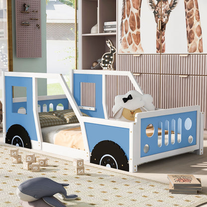 Twin size RetroRacer™ classic car bed frame with racing wheels, vintage car shape, perfect for kids' playhouse or princess-themed bedroom.