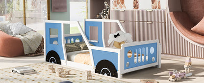 Twin size RetroRacer™ classic car bed frame with racing wheels, featuring vintage car design for kids' bedroom decor.