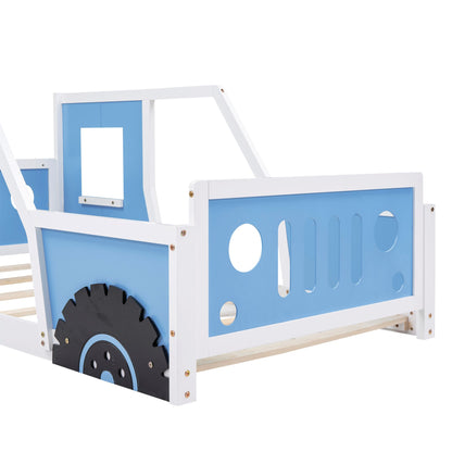 RetroRacer™ twin size classic car bed frame with racing wheels, suitable as a kids house, princess, toddler, or playhouse bed.
