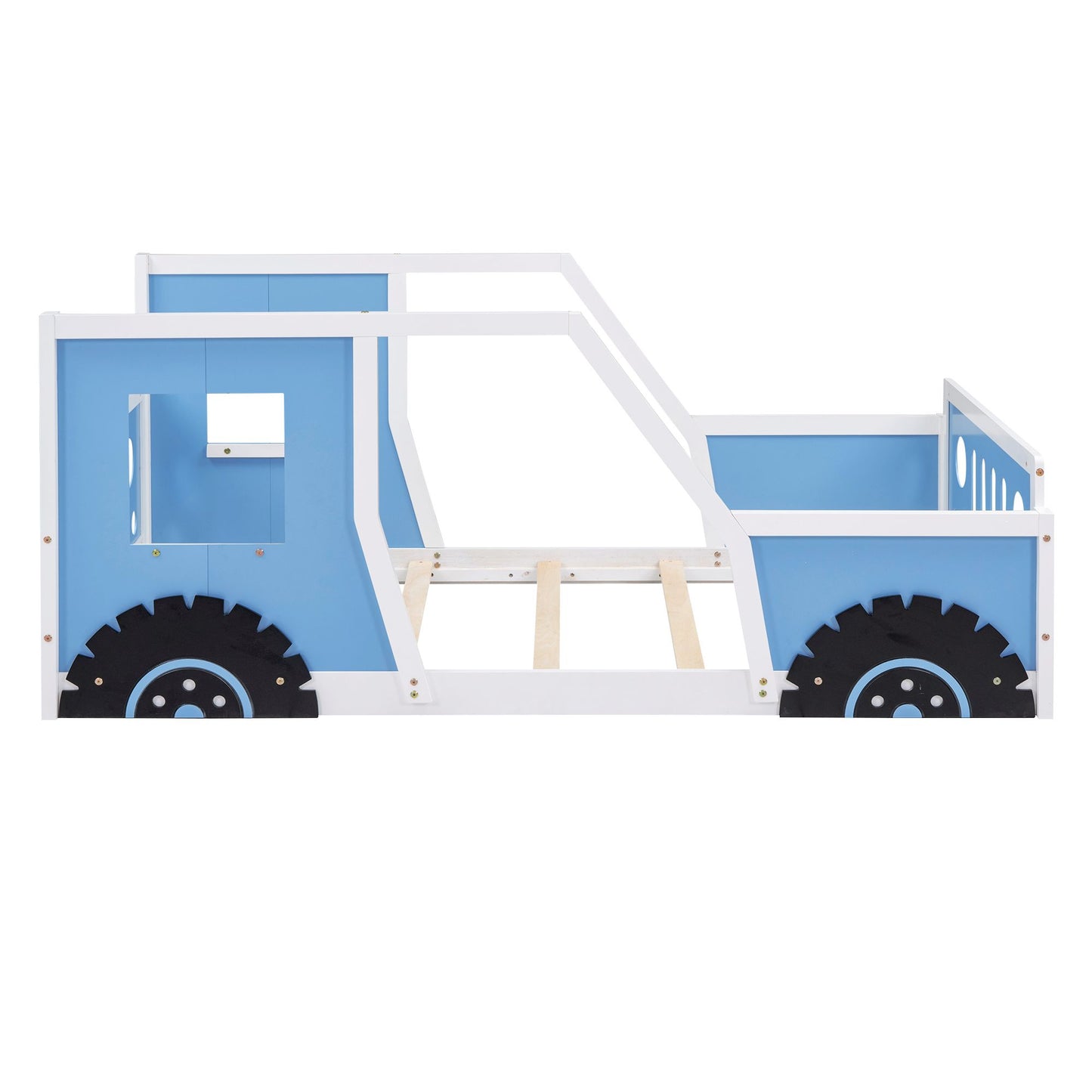 RetroRacer™ twin size classic car bed frame with racing wheels, vintage car shape, perfect for kids' playhouse or princess-themed bedroom.