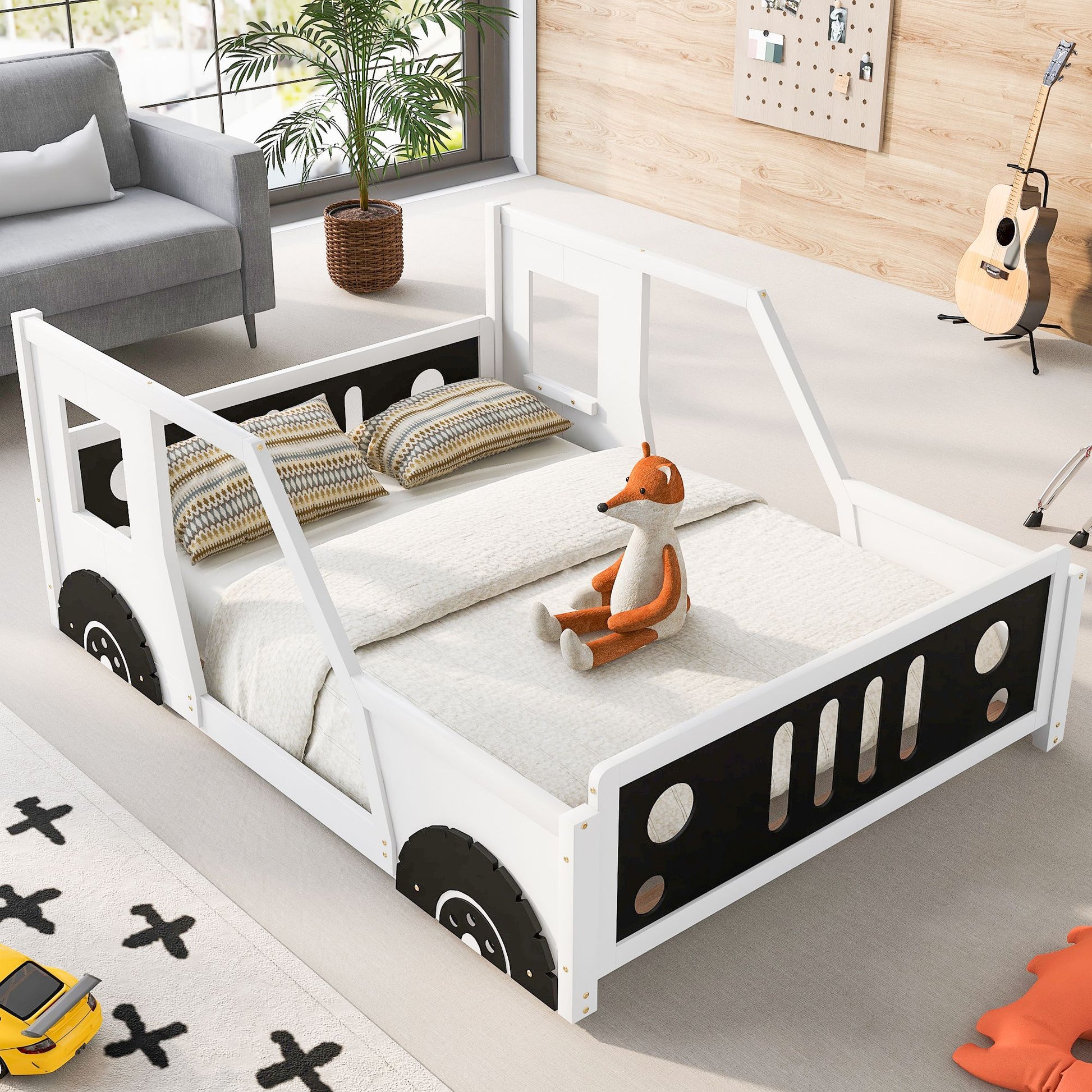 Full-size RoadsterDream™ classic car bed for kids by Little Play World, featuring decorative wheels and a fun, kids’ playhouse design.